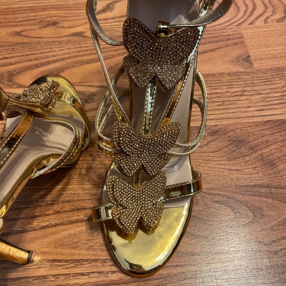 Gold Women’s High Heeled Butterfly Sandals Size 39 - Picture 6 of 7
